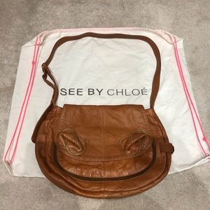 See by Chloé Brown Gold Zipper Bow Messenger Bag
